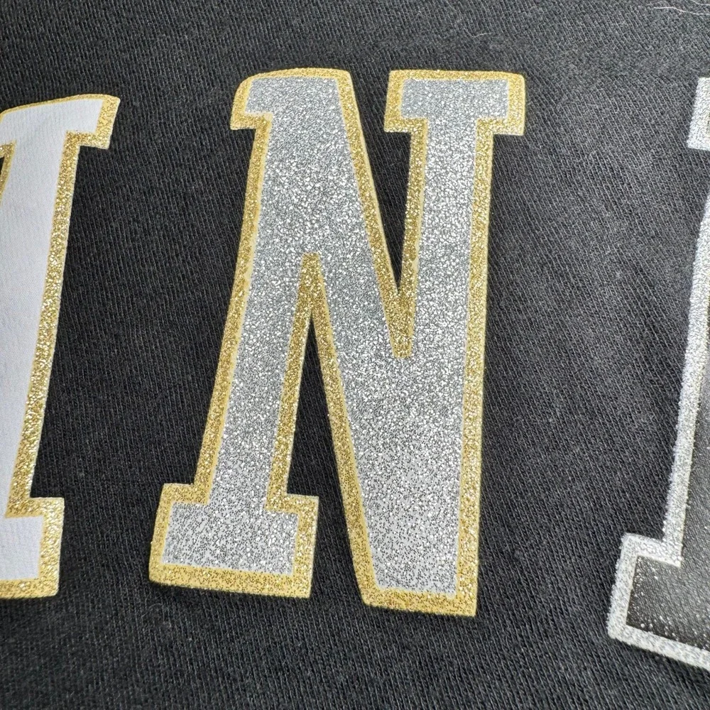 PINK Victoria's Secret Black Glitter Logo Hooded Long Sleeve Tee Shirt Womens S - Picture 8 of 14